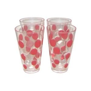 Set of 4 Vintage Acrylic Red Polka Dot Drinking Glasses Tumblers